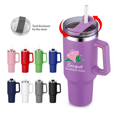 40 OZ. S/S Travel Handle Mug w/ Twist Closure Straw Lid