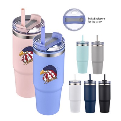 30 Oz. PP Inner Double Wall Insulated Travel Mug w/Straw & Twist Closure Lid